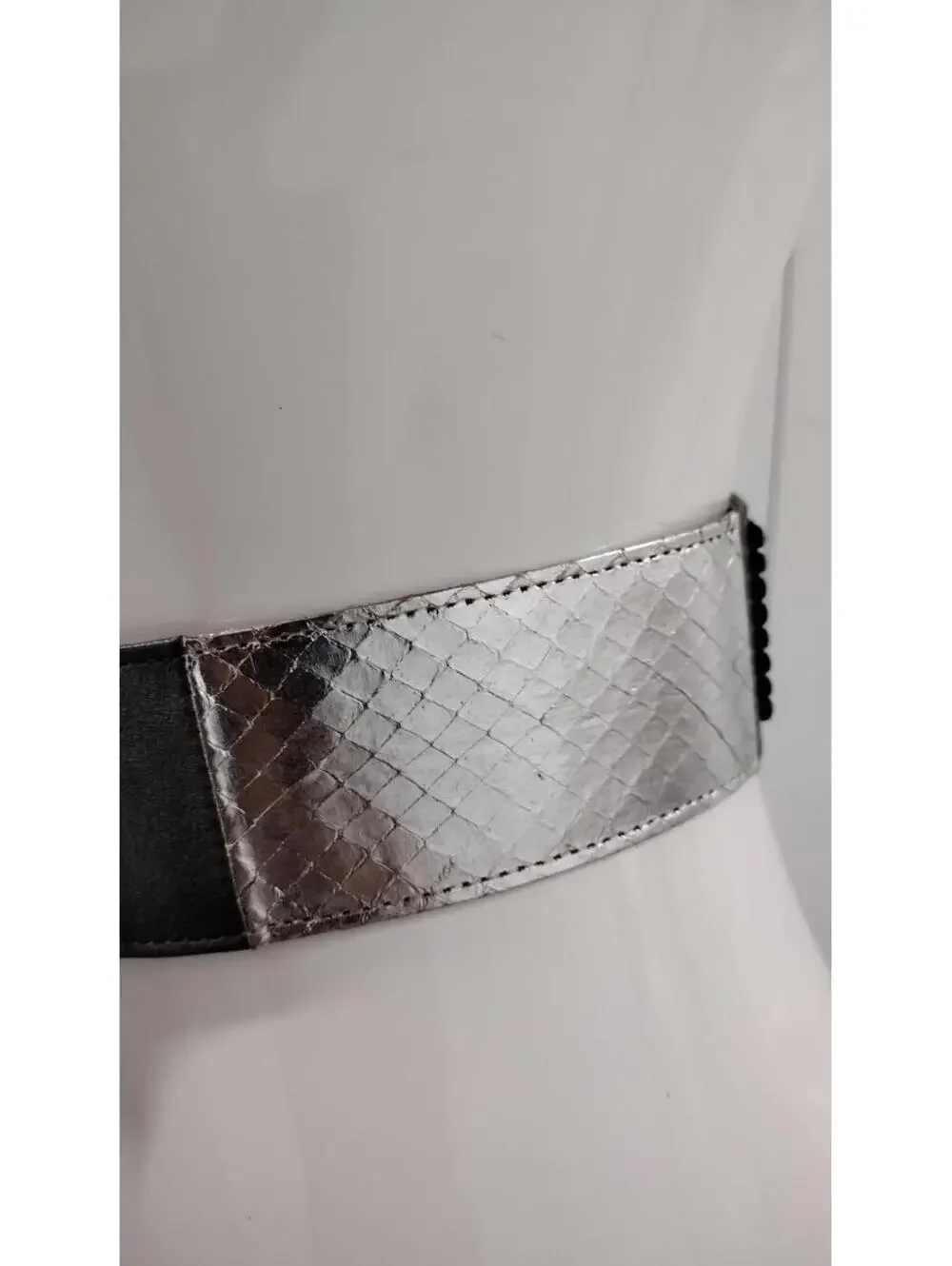 1970s Disco Belt Glam Lucite Silver Snake Rhinestone Art Deco Design Size S